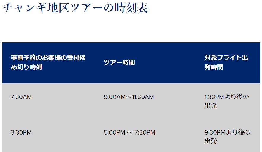 ツアーの時刻表